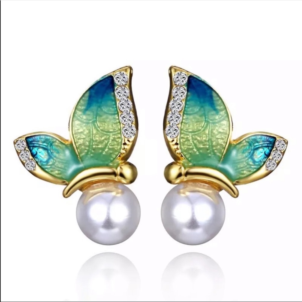 🆕 Fashion Enamel Rhinestone Faux Pearl Earrings